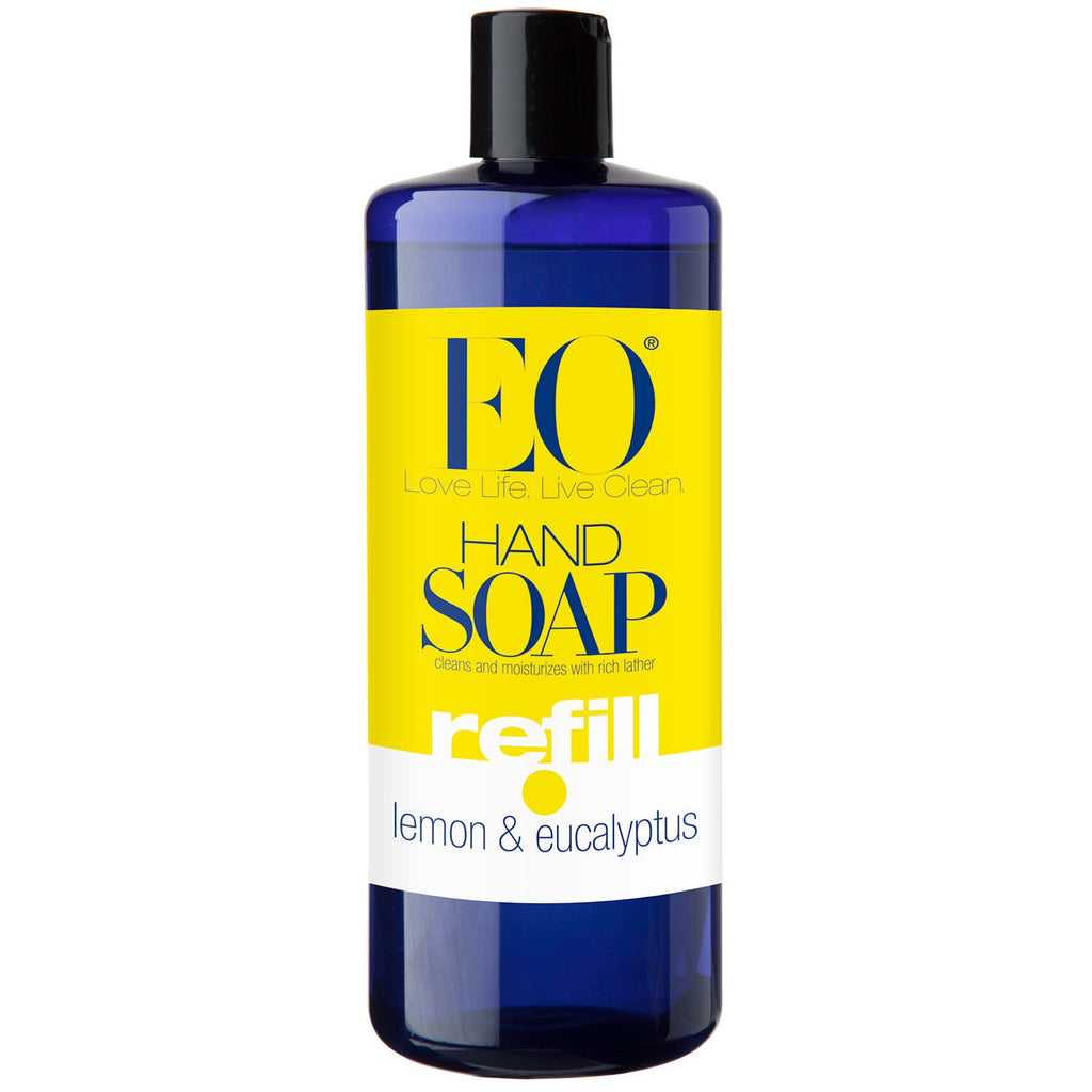 EO Products, صابون اليد، عبوة قابلة لإعادة التعبئة، بالليمون والأوكالبتوس، 32 أونصة سائلة (946 مل)