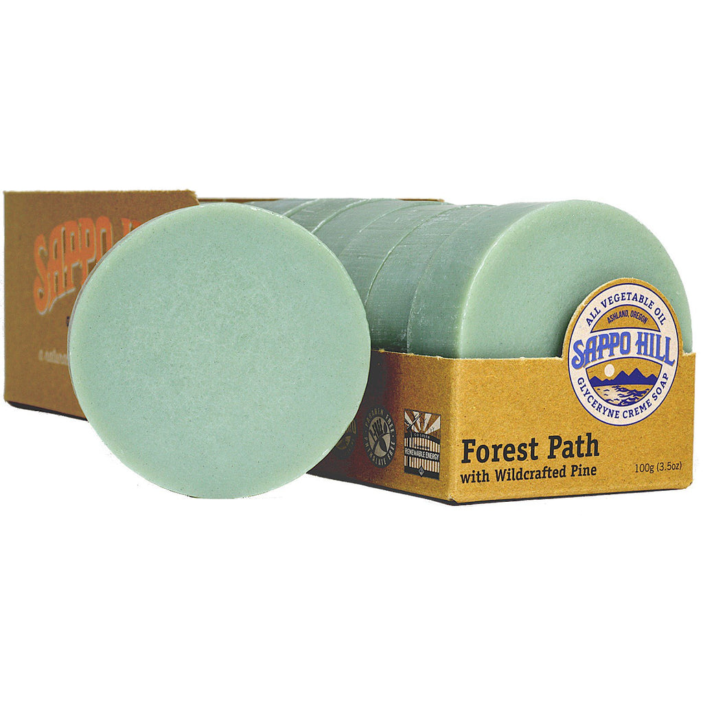 Sappo Hill, Glycerine Creme Sæbe, Forest Path Wildcrafted Pine, 12 barer, 3,5 oz (100 g)