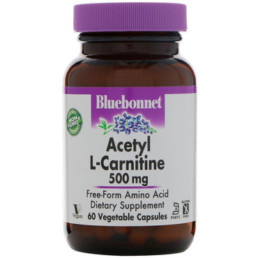 Bluebonnet Nutrition, 아세틸 L-카르니틴, 500mg, 식물성 캡슐 60정