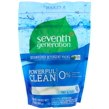 Seventh Generation, natural, paquetes de detergente para lavavajillas, libre y transparente, 20 paquetes