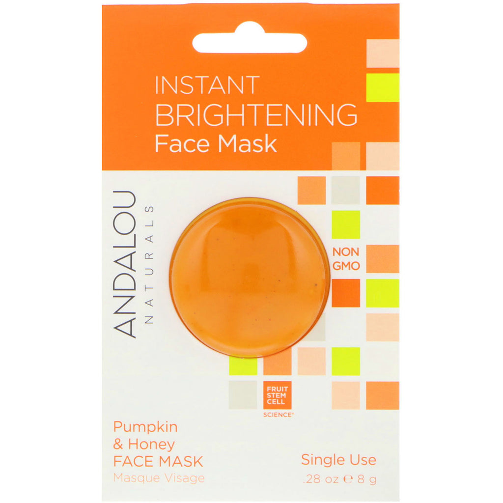 Andalou Naturals, Instant Brightening Face Mask, gresskar og honning, 0,28 oz (8 g)