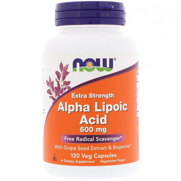 Now Foods, Acide alpha-lipoïque, Extra fort, 600 mg, 120 capsules végétales