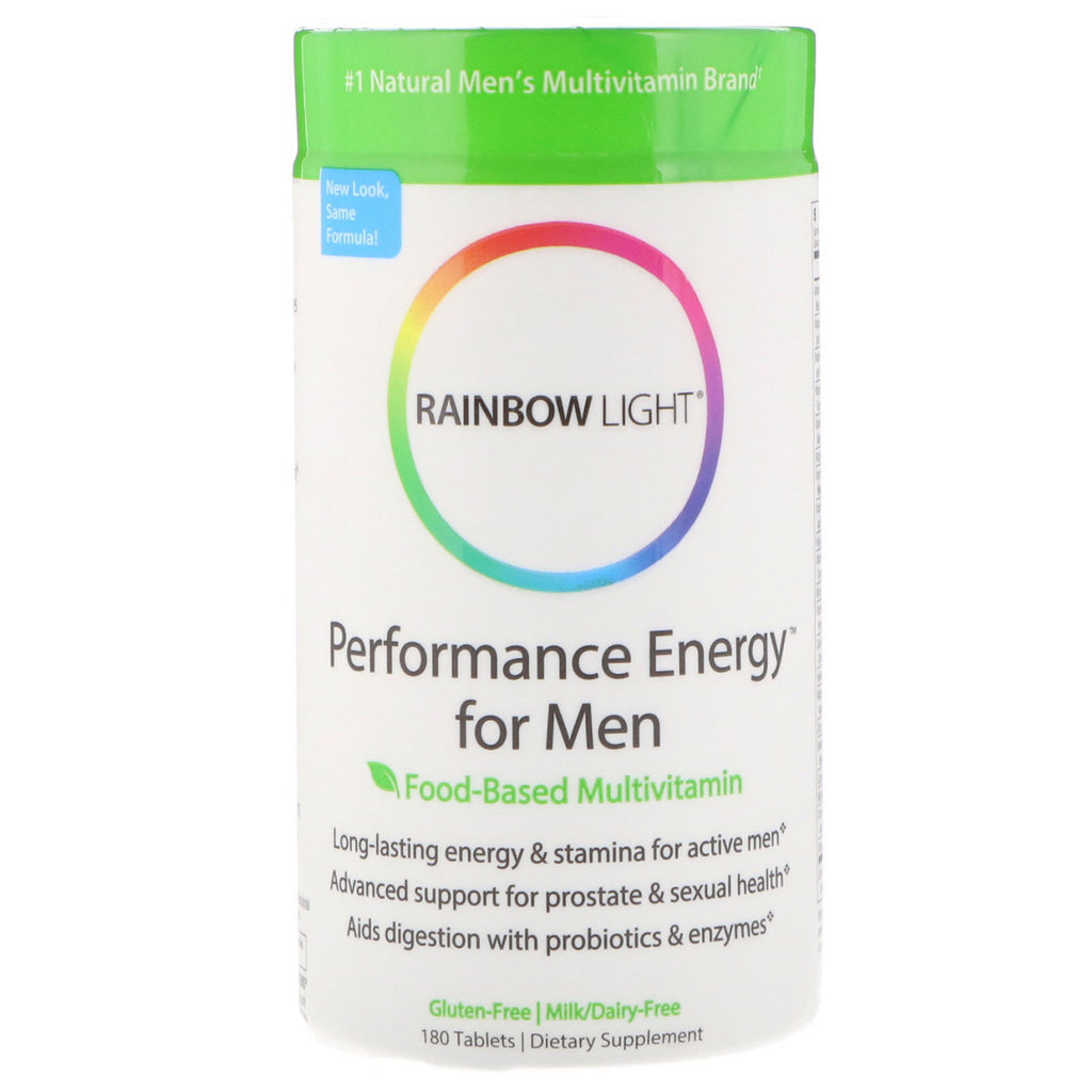 Rainbow Light, Performance Energy for Men, Matbasert multivitamin, 180 tabletter