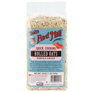 Bob's Red Mill, aveia em flocos de cozimento rápido, grãos integrais, 453 g (16 onças)