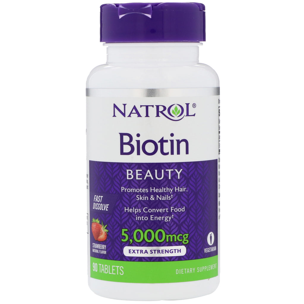 Natrol, Biotina, Morango, 5.000 mcg, 90 Comprimidos