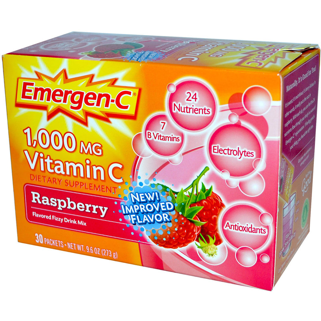 Emergen-C, 1000 mg Witamina C, Malina, 30 opakowań po 9,1 g Każde