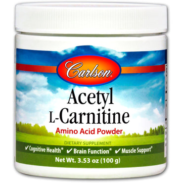 Carlson Labs, Acetil-L-Carnitina, Aminoácido en polvo, 3,53 oz (100 g)