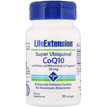 Life Extension, Super Ubiquinol CoQ10 avec soutien mitochondrial amélioré, 50 mg, 30 gélules