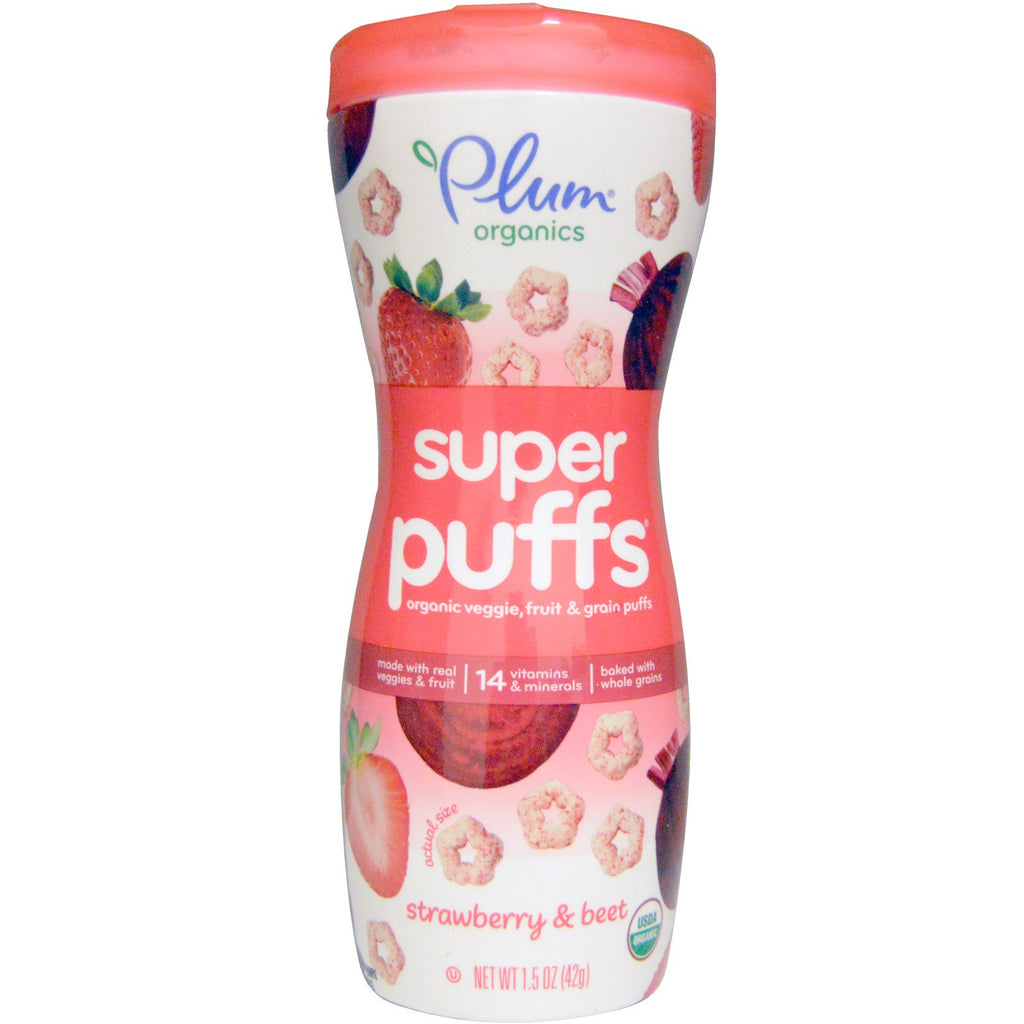 Plum s Super Puffs พัฟผลไม้และเมล็ดพืช Strawberry & Beet 1.5 ออนซ์ (42 กรัม)