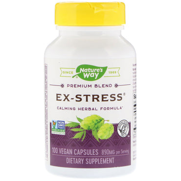 Nature's Way, Ex-Stress, fórmula herbaria calmante, 890 mg, 100 cápsulas veganas
