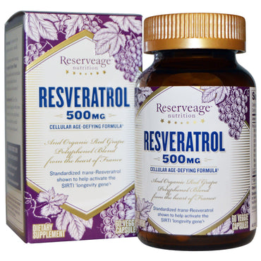 ReserveAge Nutrition, Resveratrol, 500 mg, 60 cápsulas vegetales