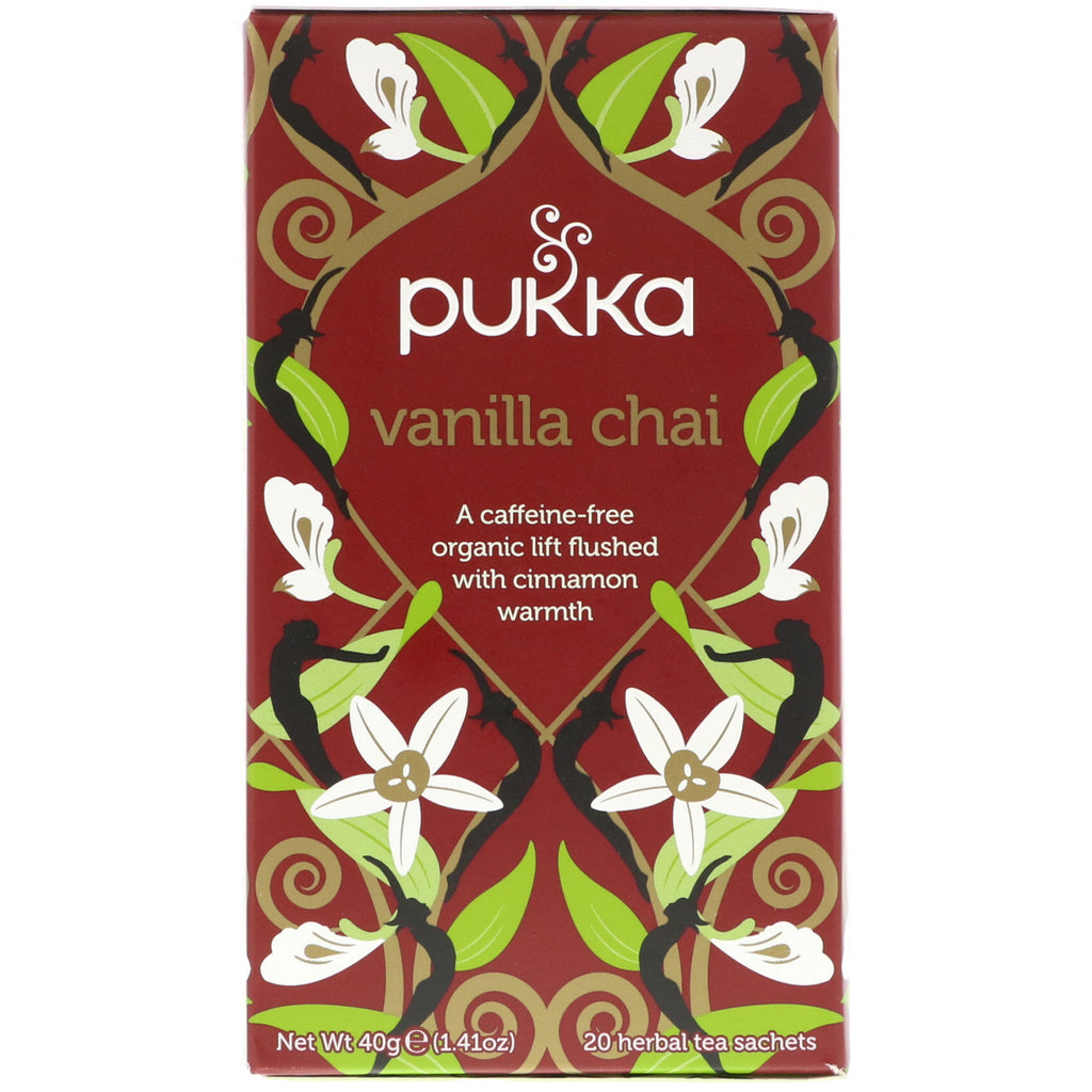 Pukka Herbs, Vanilla Chai, sin cafeína, 20 sobres de té, 1,41 oz (40 g)