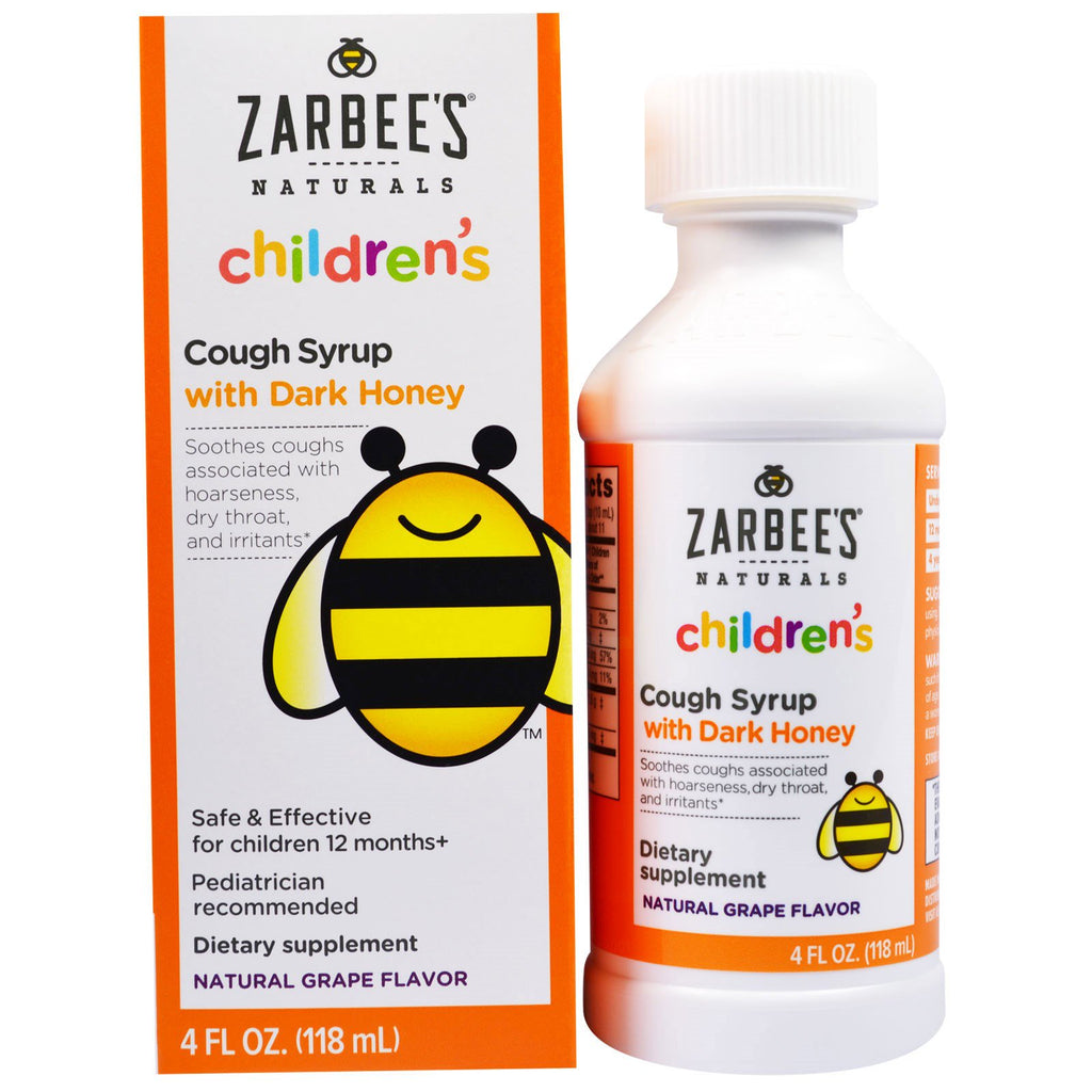 Zarbee's hostesaft for barn med mørk honning naturlig druesmak 4 fl oz (118 ml)