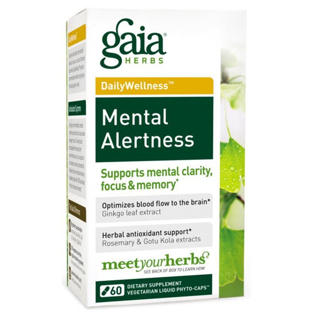 Gaia-kruiden, dagelijks welzijn, mentale alertheid, 60 vegetarische vloeibare fytocaps