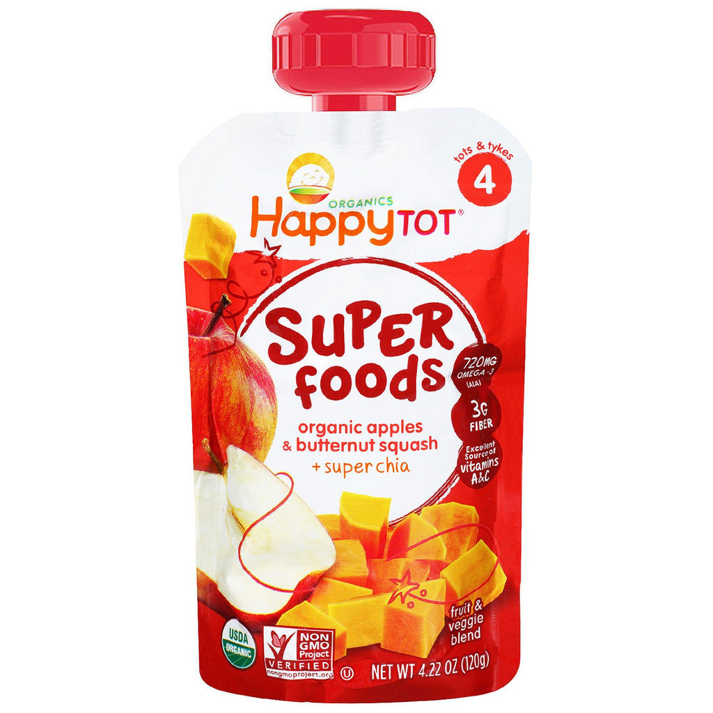 Nurture Inc. (Happy Baby) Superfoods Jabłka i dynia piżmowa + Super Chia 4,22 uncji (120 g)