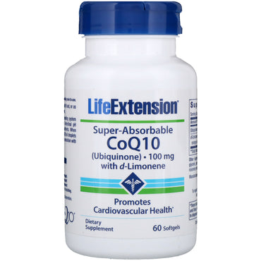 Life Extension, CoQ10 Ubiquinona Superabsorvível com d-Limoneno, 100 mg, 60 Cápsulas Softgel