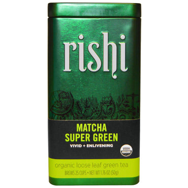 תה רישי, מאצ'ה סופר ירוק, תה ירוק עלים רופפים, 1.76 אונקיות (50 גרם)