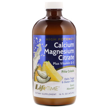 Life Time, Citrato de calcio y magnesio, alta potencia, piña colada, 473 ml (16 oz. líq.)