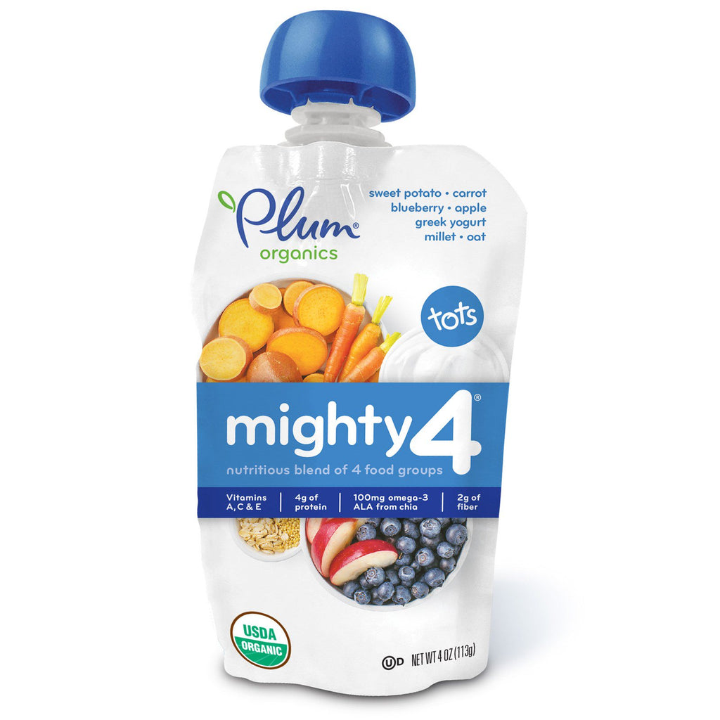 Plum s Tots Mighty 4 Nutritious Blend of 4 Food Groups Sweet PotatoCarrot Blueberry Apple Greek Yogurt Millet & Oat 4 oz (113 g)