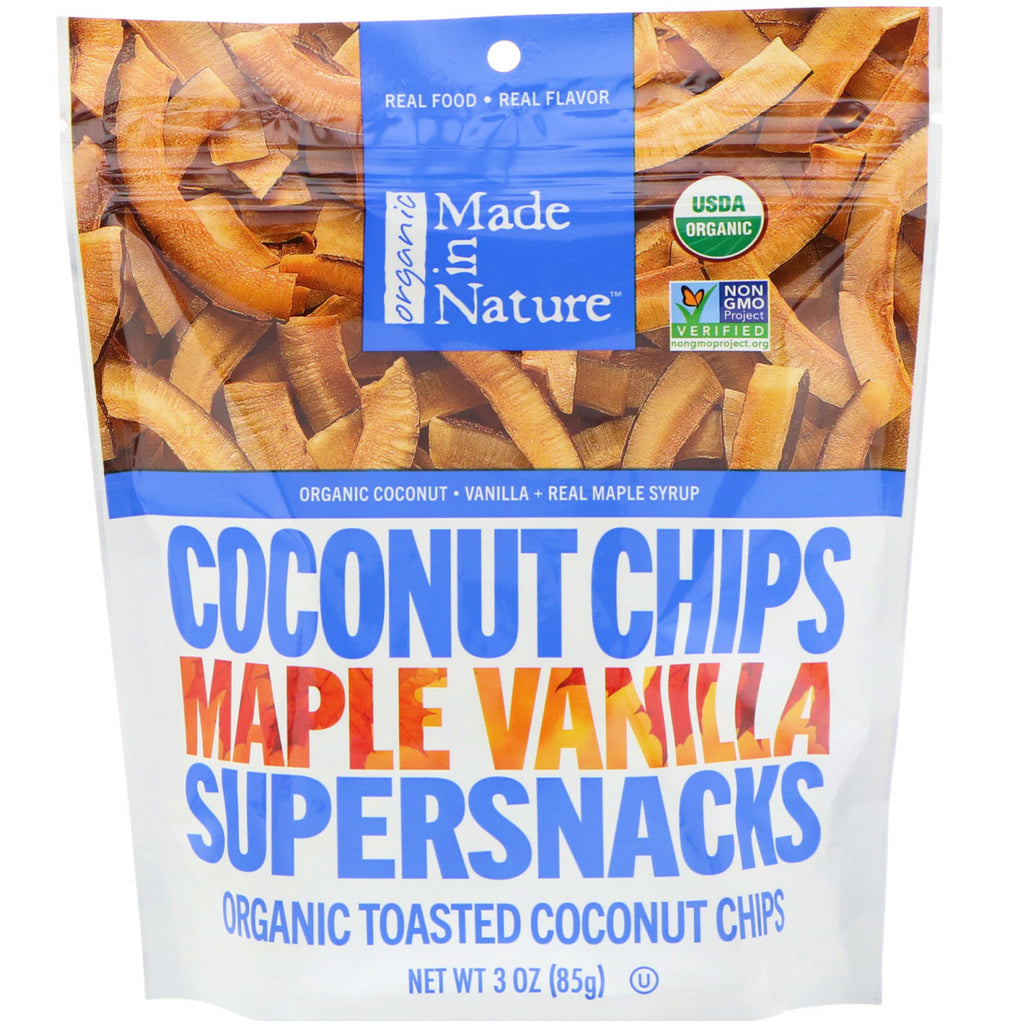 Made in Nature, Supersnacks aux chips de noix de coco, à l'érable et à la vanille, 3 oz (85 g)