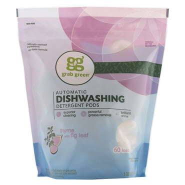 GrabGreen, dosettes de détergent pour lave-vaisselle automatique, thym avec feuille de figuier, 60 charges, 2 lb, 6 oz (1 080 g)