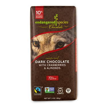 Schokolade gefährdeter Arten, natürliche dunkle Schokolade mit Preiselbeeren und Mandeln, 3 oz (85 g)
