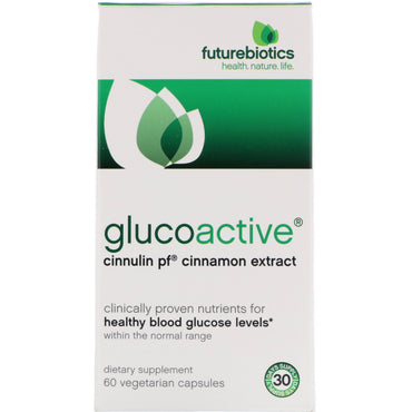 FutureBiotics, GlucoActive, extracto de canela Cinnulin PF, 60 cápsulas vegetales