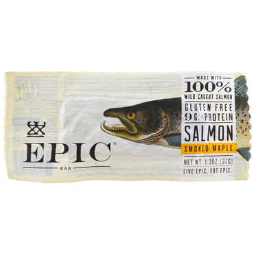 Epic Bar, barre de saumon fumé et d'érable, 12 barres, 1,3 oz (37 g) chacune