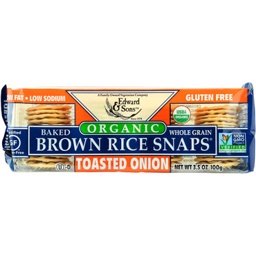 Edward & Sons, , Baked Whole Grain Brown Rice Snaps, Toasted Onion, 3.5 oz (100 g)