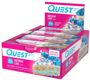 Bolo de aniversário de barra de proteína revestida Quest Nutrition, pacote com 12 60 g (2,12 onças) cada