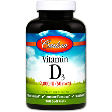 Carlson Labs, 비타민 D3, 2,000 IU(50 mcg), 소프트젤 360정