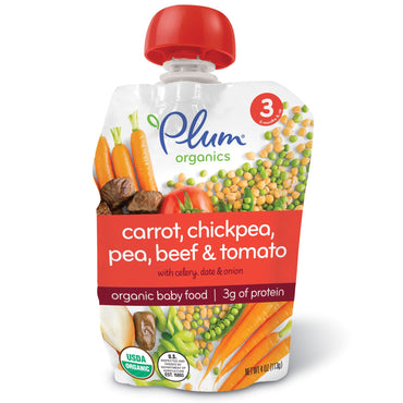 Plum s Baby Food Etapa 3 Zanahoria, garbanzos, guisantes, carne de res y tomate 4 oz (113 g)