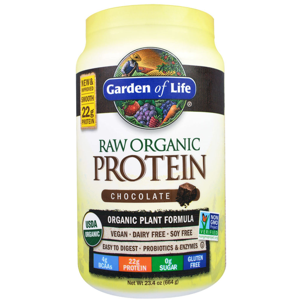 Garden of Life, proteină brută, formulă de plante, ciocolată, 23,4 oz (664 g)