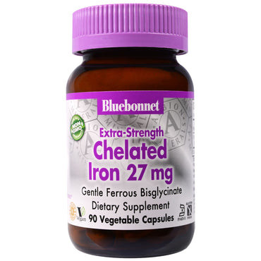 Bluebonnet Nutrition, Ferro Quelatado Extra Forte, 27 mg, 90 Cápsulas Vegetais