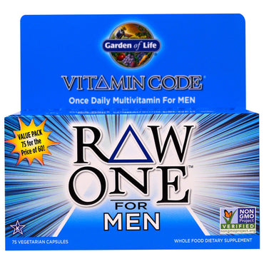 Garden of Life, Vitamin Code, Raw One, én gang dagligt rå multivitamin til mænd, 75 grøntsagskasketter