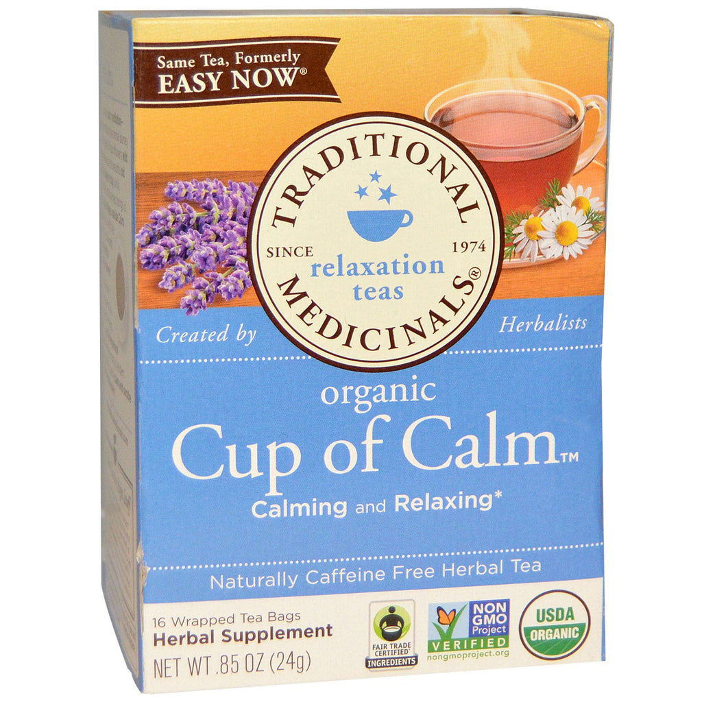Traditional Medicinals, tés de hierbas, taza de calma, naturalmente sin cafeína, 16 bolsitas de té envueltas, 0,85 oz (24 g)
