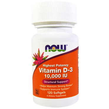 Now Foods, vitamina D-3, 10 000 UI, 120 cápsulas blandas