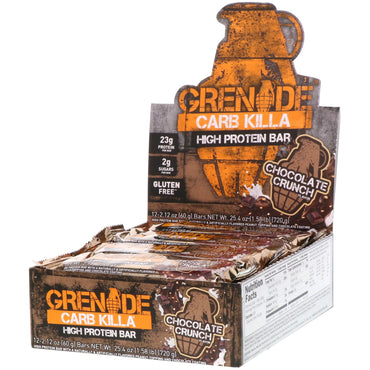 Barres Grenade Carb Killa Crunch au chocolat 12 barres 2,12 oz (60 g) chacune