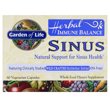 Garden of Life, Équilibre immunitaire à base de plantes, Sinus, 60 capsules végétariennes