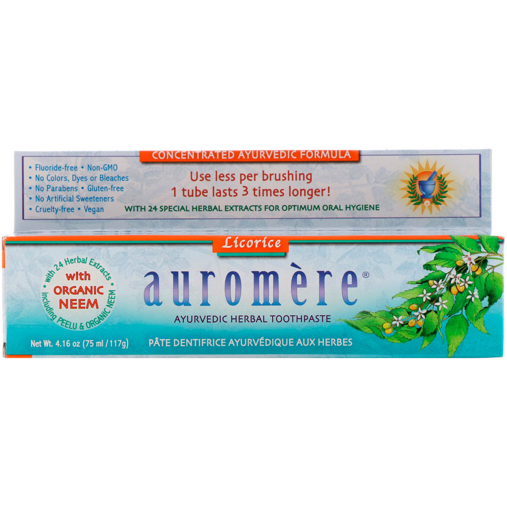 Auromere, Pasta de dientes a base de hierbas ayurvédica, regaliz, 4,16 oz (117 g)