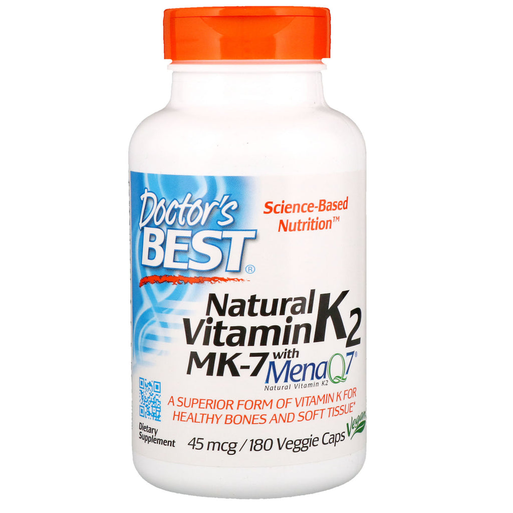 Doctor's Best, vitamina naturale K2 MK-7 con MenaQ7, 45 mcg, 180 capsule vegetali