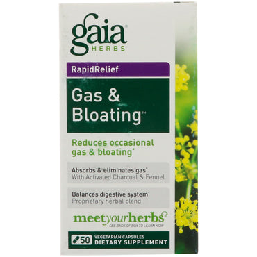 Herbes Gaia, soulagement rapide, gaz et ballonnements, 50 capsules