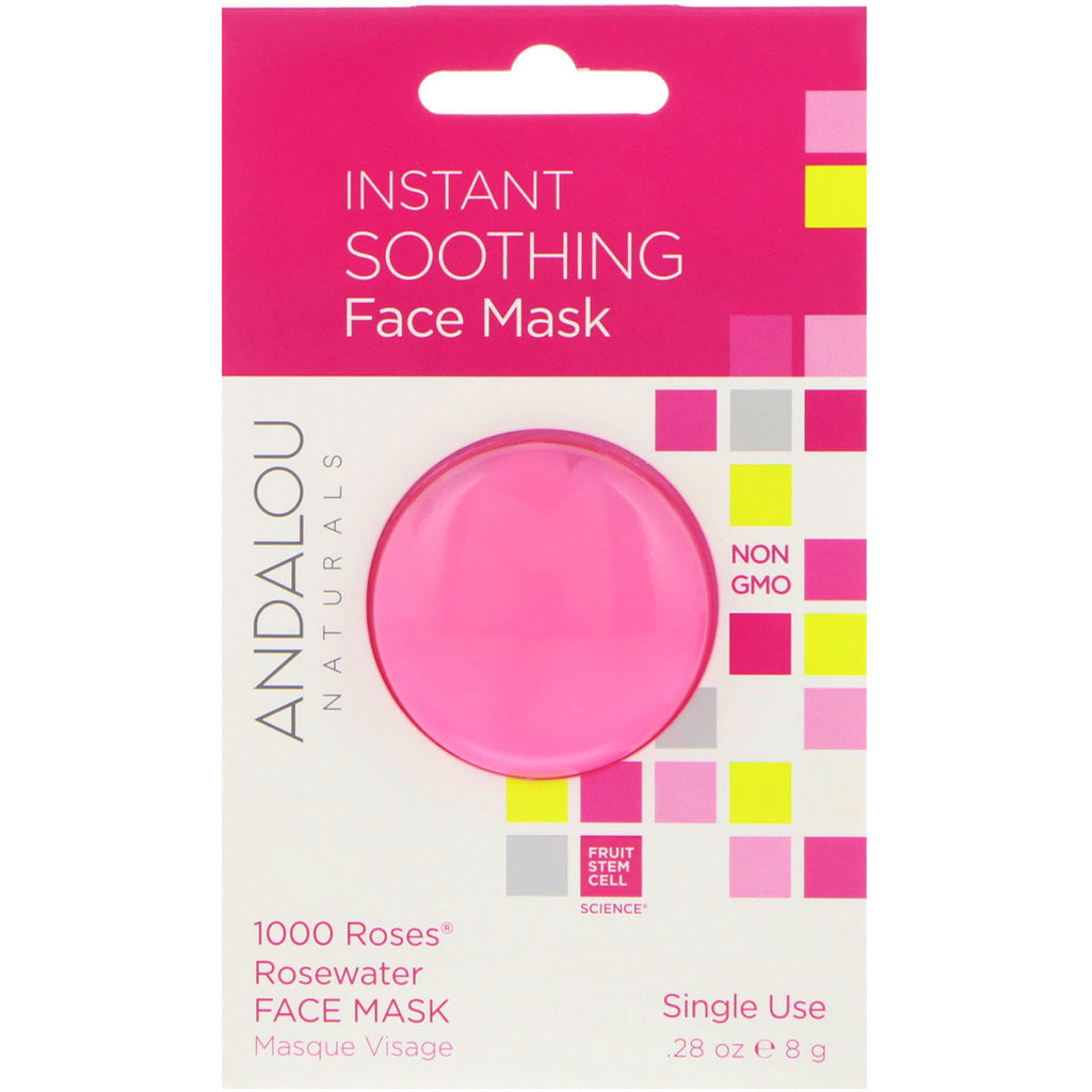 Andalou Naturals, Instant Soothing, 1000 Roses Rosewater Face Mask, 0,28 oz (8 g)