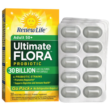 Renew Life, Adulte 50+, Ultimate Flora Probiotic, 30 milliards de cultures vivantes, 30 capsules végétales