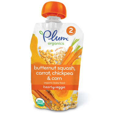 प्लम एस बेबी फ़ूड स्टेज 2 हार्दिक वेजी बटरनट स्क्वैश गाजर और चना 3.5 आउंस (99 ग्राम)