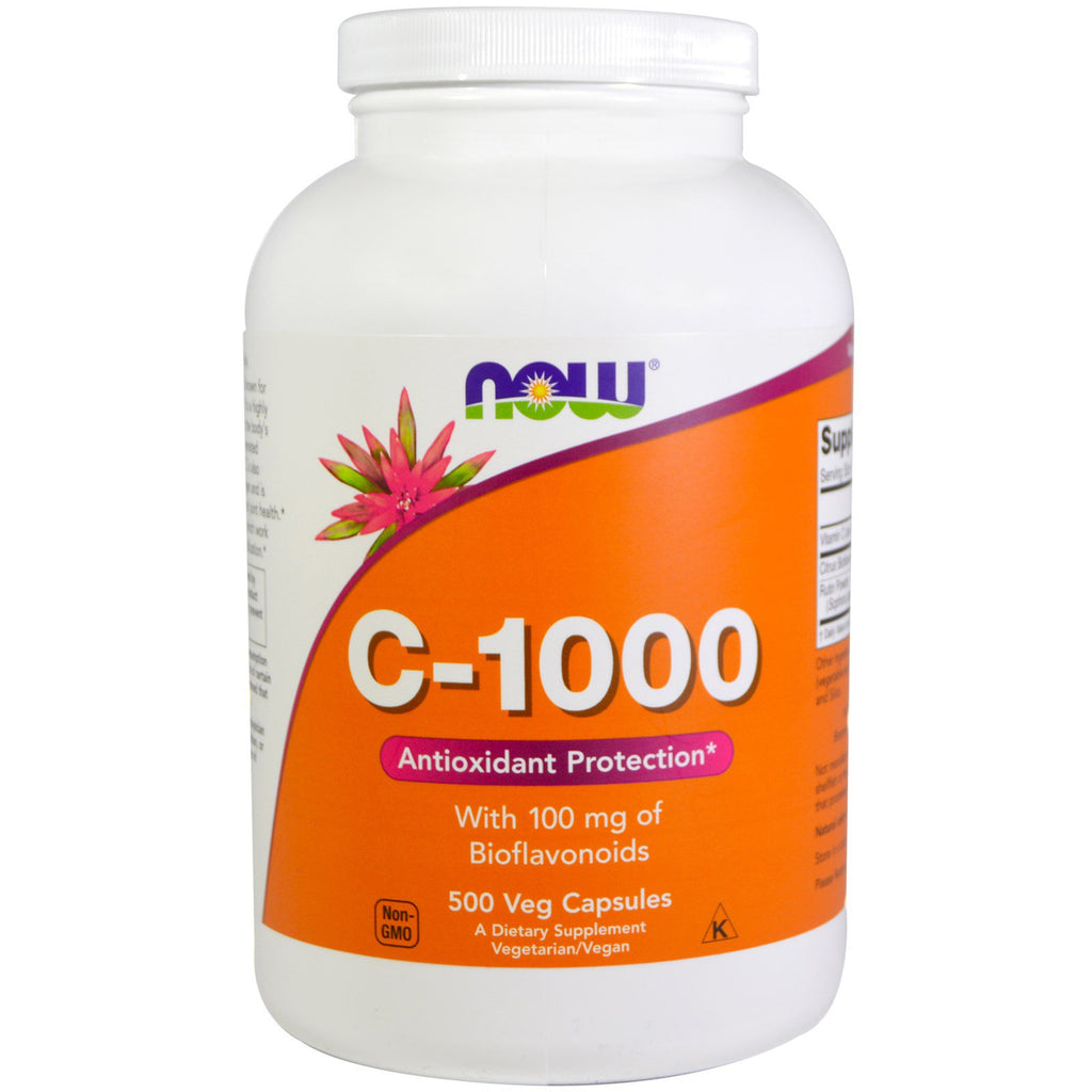 नाउ फूड्स, सी-1000, 100 मिलीग्राम बायोफ्लेवोनॉइड्स के साथ, 500 शाकाहारी कैप्सूल