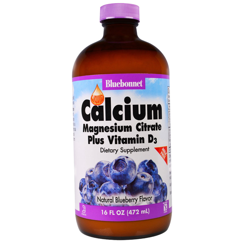 Bluebonnet Nutrition, 液体クエン酸カルシウムマグネシウムプラスビタミン D3、天然ブルーベリー風味、16 fl oz (472 ml)