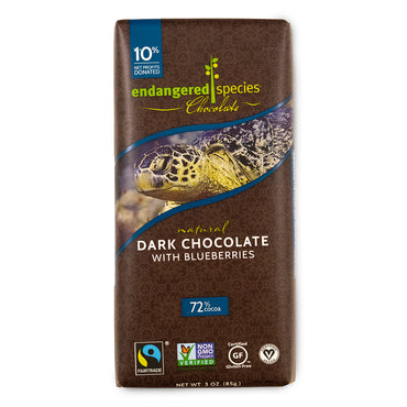Chokolade af truede arter, naturlig mørk chokolade med blåbær, 3 oz (85 g)