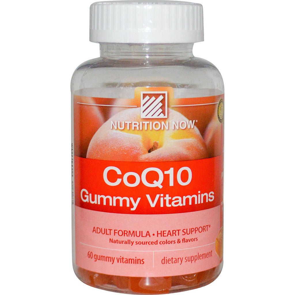 Ernæring nå, coq10 gummy vitaminer, fersken smak, 60 gummy vitaminer