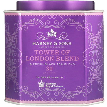 Harney &amp; Sons, Tower of London Blend, Un mélange de thé noir frais, 30 sachets, 2,67 oz (75 g)